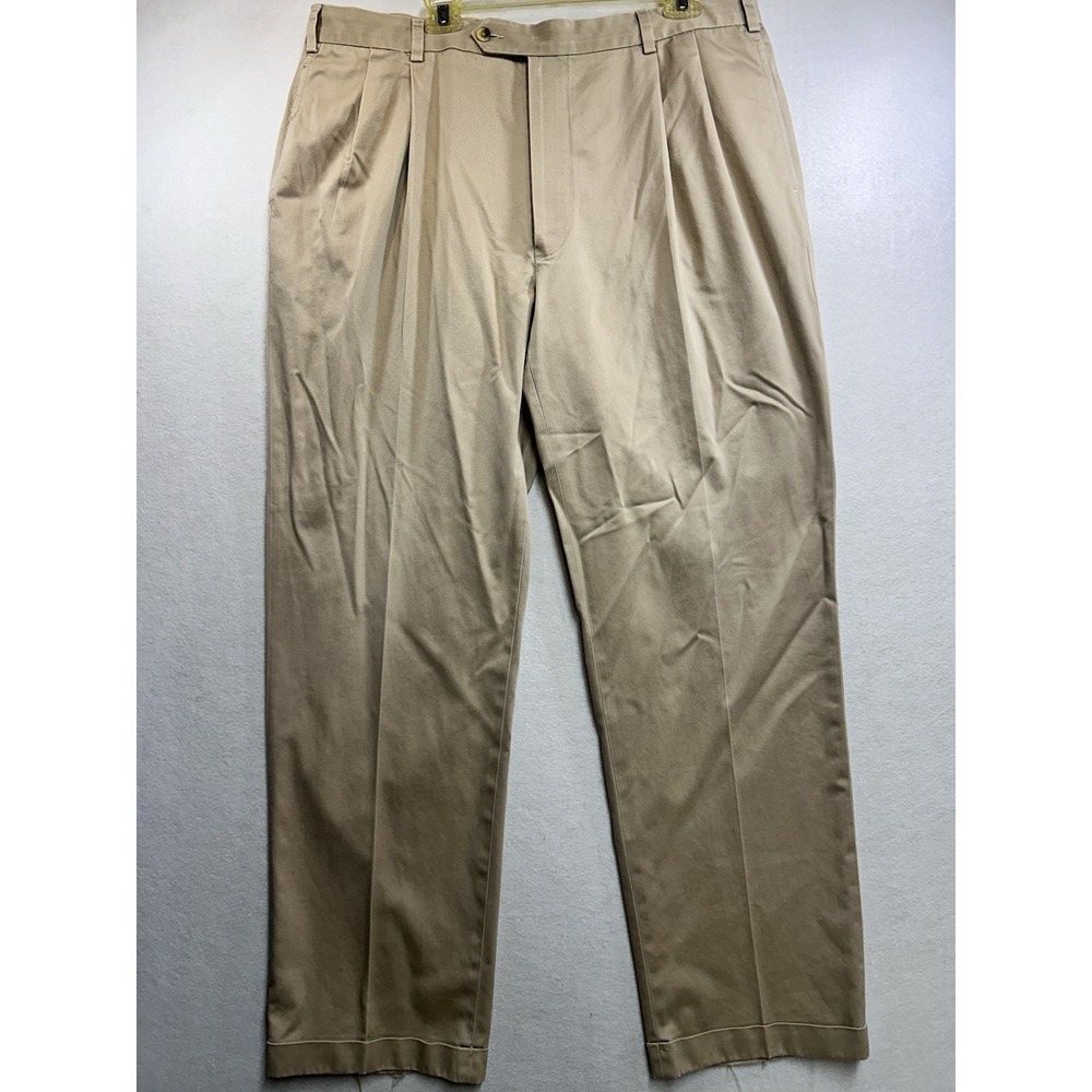 Jos. A. Bank Traveler's Collection Beige Pleated Dress Pants Twill Cotton 40W